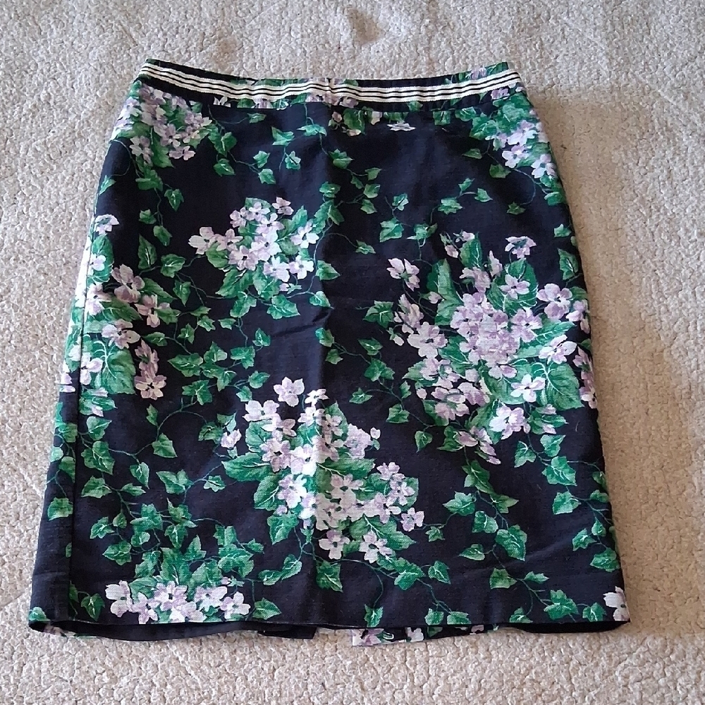Talbots Black and Green Floral Pencil Skirt